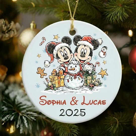 Discover Personalized Family Name Round Ceramic Christmas Ornament, Custom Name Disney Family Vacation Keepsake