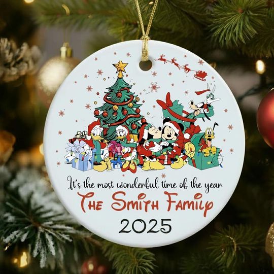 Discover Personalized Family Name Round Ceramic Christmas Ornament, Custom Name Disney Family Vacation Keepsake