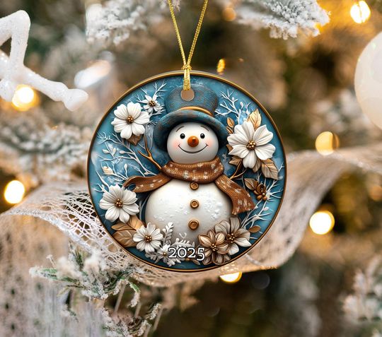 Discover Snowman Ceramic Ornament 2025, Holiday Winter Keepsake, Christmas Tree Decor, Festive Seasonal Home Ornament