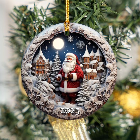 Discover Santa Claus Ceramic Ornament 2025, Christmas Tree Decoration, Winter Keepsake, Seasonal Home Decor