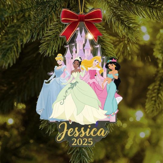 Discover Personalized Name Disney Princess Christmas Ornament, Princess Group Acrylic Ornament