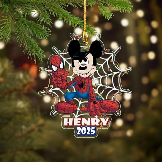 Discover Personalized Mickey Spiderman Ornament, Custom Name Ornament Gift For Kids