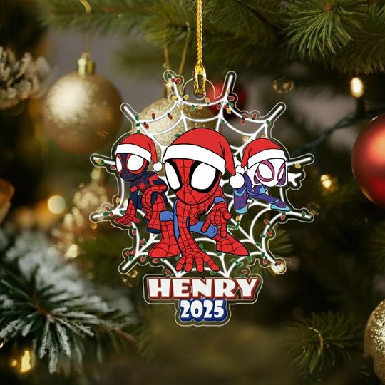 Custom Spidey And Friends Ornament, Personalized Acrylic Christmas Decor