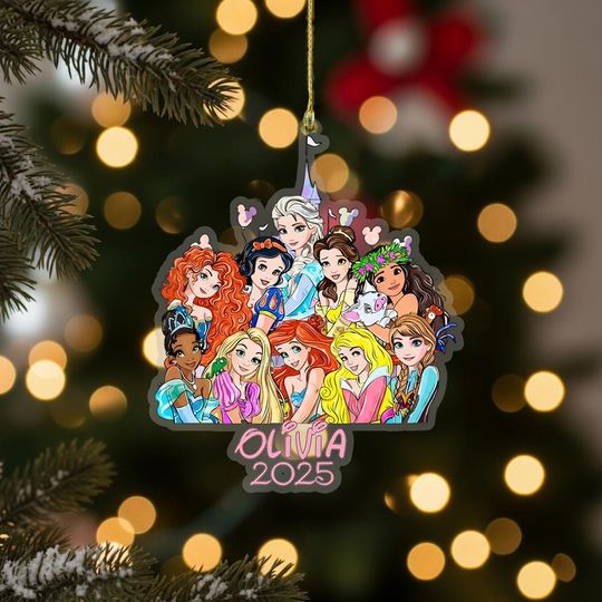 Discover Personalized Princesses Ornament, Custom Name Elsa Snow White Ariel Xmas Ornament Fan Gift