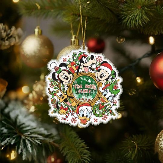 Discover Personalized Mickey and Friends Christmas Ornament, Custom Name Disney Family Vacation Keepsake