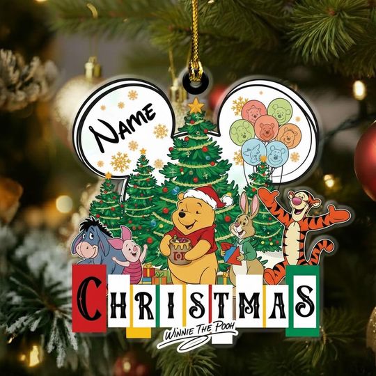 Personalized Winnie the Pooh Christmas Ornament: Pooh & Friends Acrylic Holiday Decor