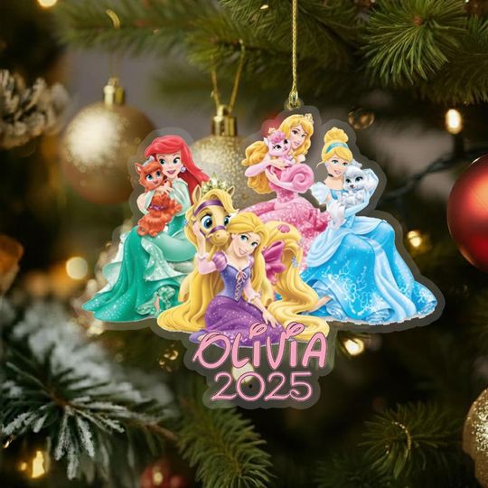 Discover Personalized Disney Princess Ornament, Custom Name Elsa Snow White Ariel Xmas Ornament Fan Gift