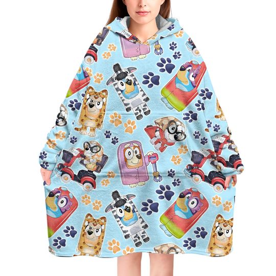 BlueyDad Hooded Blanket, BlueyDad Pattern Snug Oversized Wearable Hoodie Blanket, Hoodie 3D, Holiday/Festival Hooded Blanket