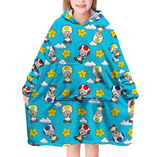Toad Pattern Mario Bros Nintendo Oversized Blanket Hoodie