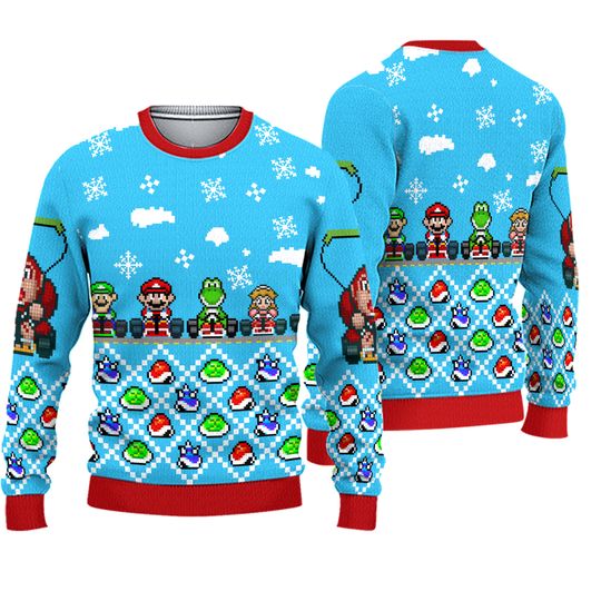 Mario Kart Ugly Christmas Sweater, Mario Kart Video Game Ugly Christmas Sweater, Mario Kart Ugly Sweater, Christmas Ugly Sweater.