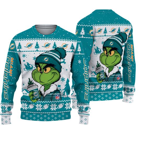 Miami Dolphins funny character Stolen Christmas 2024 Grin Ugly Sweater