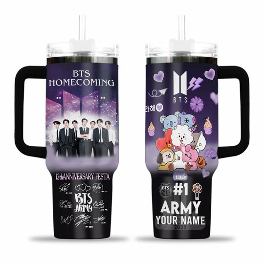 BTS Music Custom Quencher 40oz Stainless Steel Tumbler With Handle