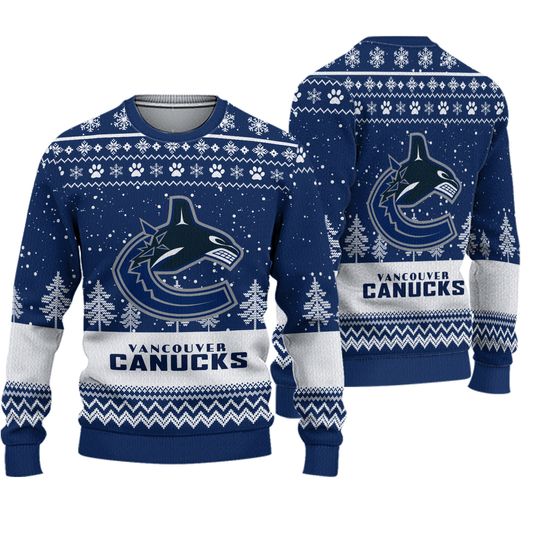 Vancouver Canucks Hockey Team Design New Ugly Christmas Sweater