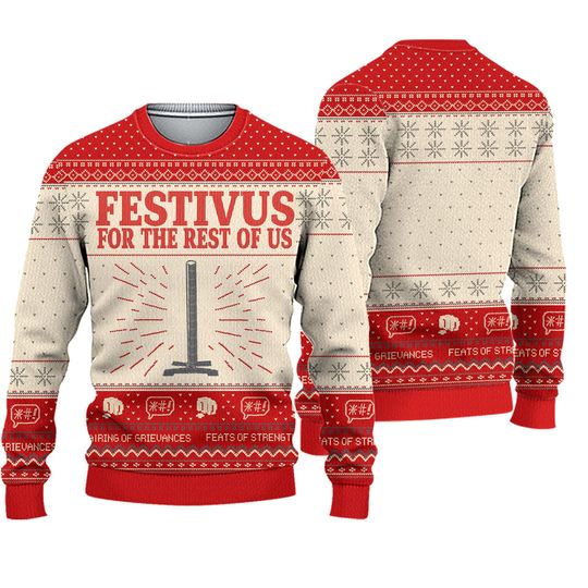 Seinfeld Festivus The Rest Of Us Pole Adult Cream Ugly Christmas Cosplay Sweater