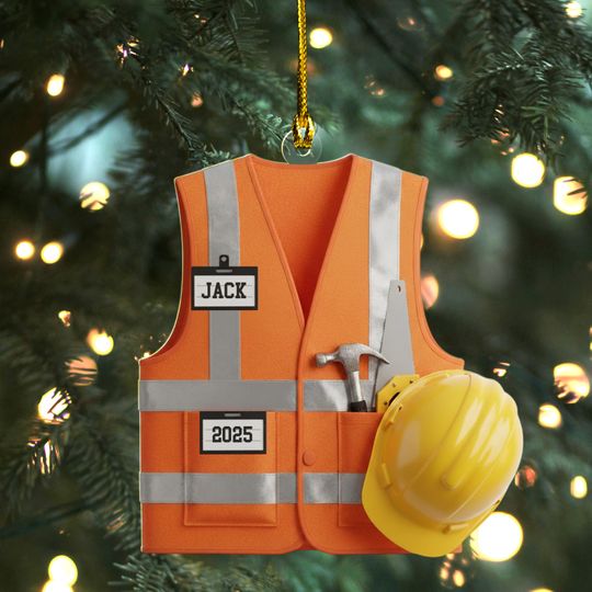 Discover Personalized Construction Worker Ornament, Personalized Ornament Excavator Christmas Tree Ornament, Contractor Tools Rope Trucks KDUU21