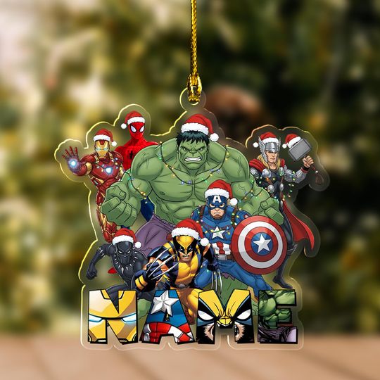 Discover Personalized Avengers Christmas Hologram Ornament, Chibi Avengers Ornament, Superhero Christmas Ornament, Marvel Ornament UN4B05