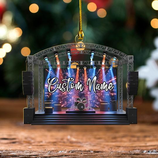 Concert Stage Christmas Ornament, Music Stage Decor with Drums and Lights