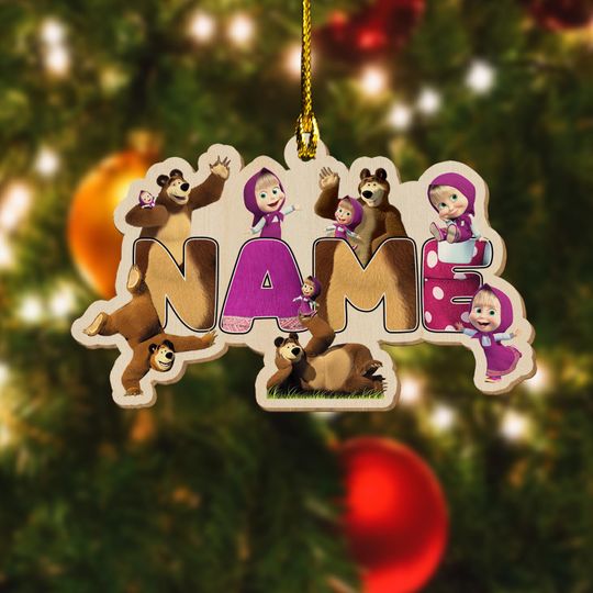 Discover Personalized Masha And The Bear Ornament, Personalized Masha Bear Gifts, Custom Name Christmas Ornamet SL3U06