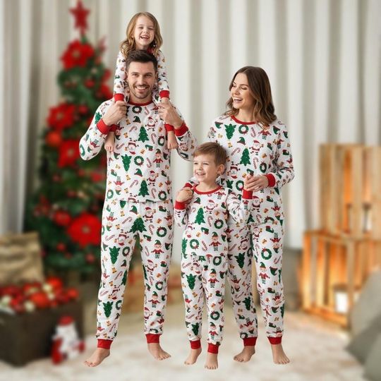 Merry Christmas 2025 Family Pajamas Set, Santa Claus Candy Women Sleepwear, Holiday Loungewear, Winter Tee and Pants