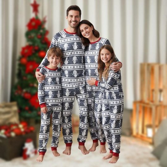 Christmas Snowman Family Pajama Set, Vintage Holiday Loungewear, Funny Xmas Party Pajamas, Xmas T-Shirt and Pants Gift Set