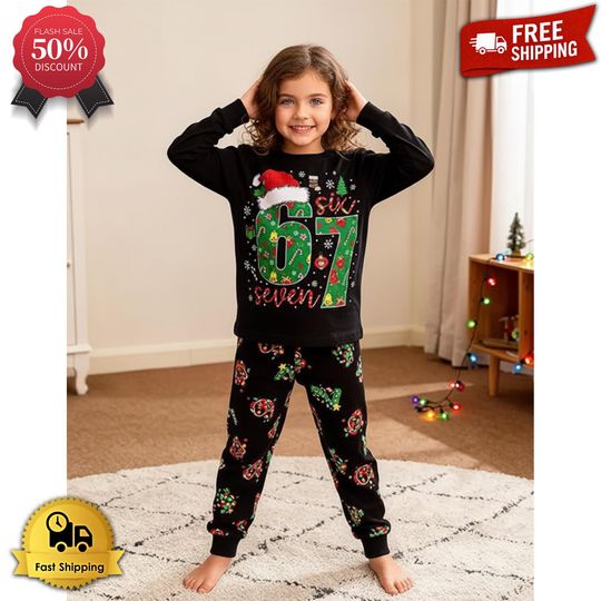 Discover Six Seven Meme Christmas Pajama Set for Adults, Santa Holiday Sleepwear, Family Matching PJs