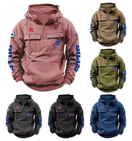 Buffalo Team Men's Quarter Zip Hooded Sweatshirt Casual Pullover Jacket Gift