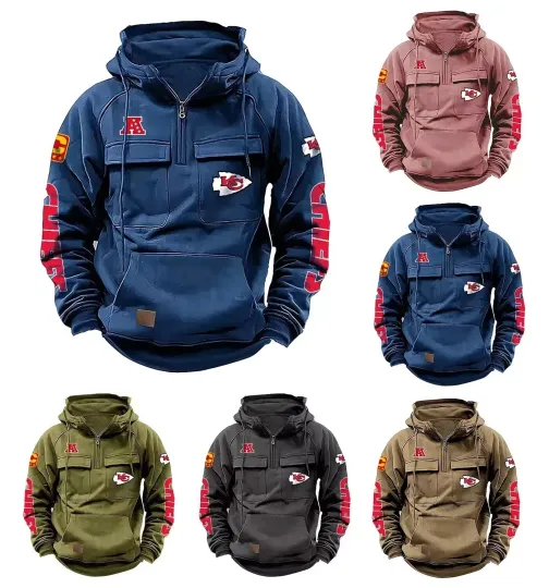 Discover Kansas City Football Team Mens Casual Pullover Sweatshirt Quarter-Zip Hoodie