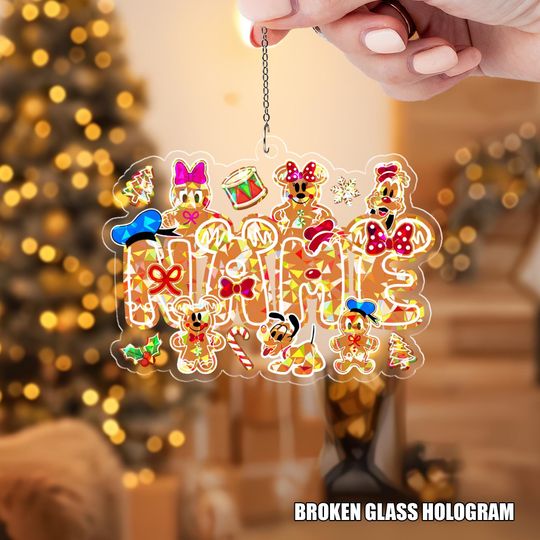 Discover Personalized Mickey & friends Gingerbread Christmas Hologram Ornament, Christmas Family Ornament 2025, Disney Christmas Gifts UN4C03