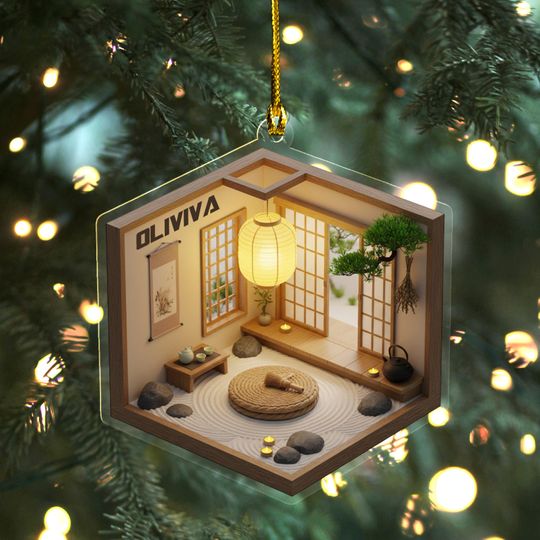Discover Zen Tea Room Ornament 2025, Japanese Minimalist Miniature, Personalized Christmas Gift For Relaxation Lover AXKM15