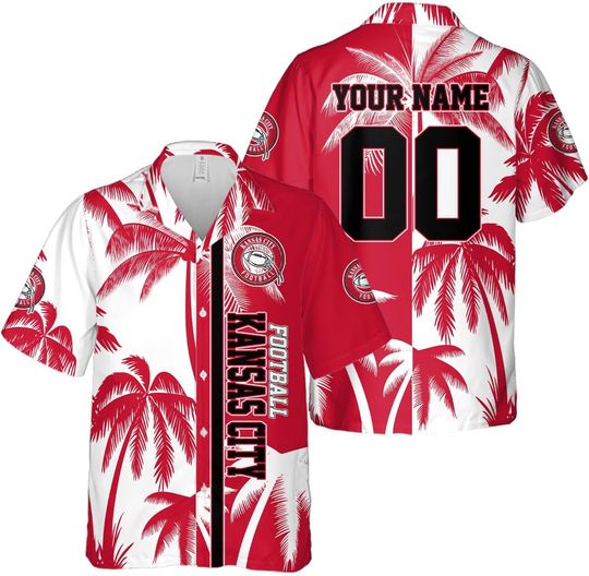Discover Custom Hawaiian Shirts for Men Short Sleeve Football Summer Name Number Logo Front Back Aloha Beach Button Down Shirts