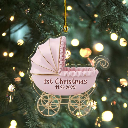 Discover 2D FLAT Baby Girl First Christmas Ornament | Pink Carriage Keepsake 2025 | Personalized Newborn Holiday Gift For Her AXKK27