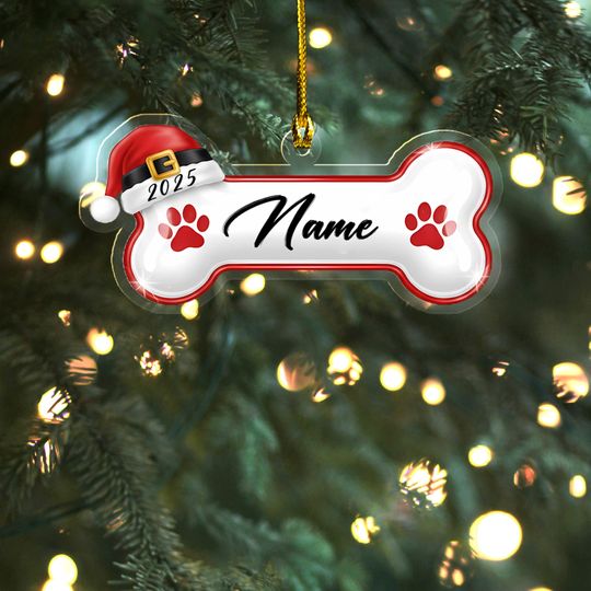 Discover Personalized Bone Christmas Ornament, New Puppy Xmas Gift, Dog Lover Gift, Pet Name Ornament, Puppy's 1st Christmas Ornament AXKK25