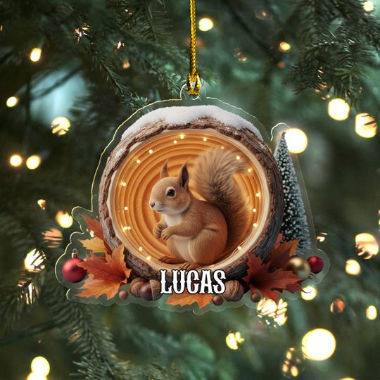 Discover Personalized Squirrel Wood Ornament, Custom Squirrel Christmas Tree Ornament, Animal Christmas Home Decor, Xmas Squirrel Lover Gifts AXKM28