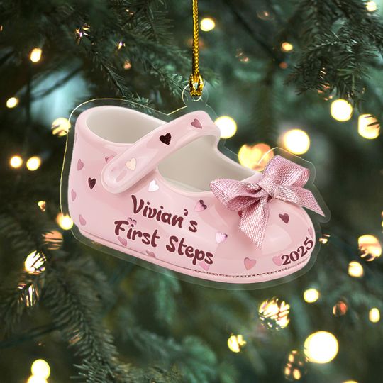 Discover 2D Flat Effect First steps ornament, baby ornament, babys first, baby girl ornament, milestone ornament, first Christmas AXKK28