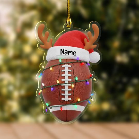 Discover Custom Football Christmas Ornament, Personalized Name Football Decor, 2D Flat Sports Ornament, Holiday Gift for Football Fans AXKJ16
