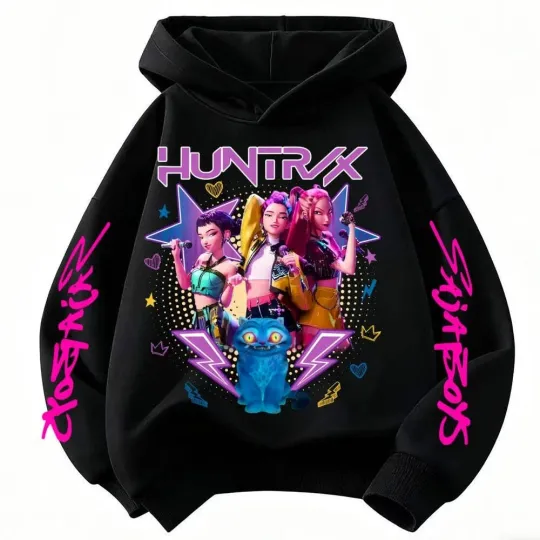 Kpop Demon Hunters Hoodie Girl's Pink Hoodie Sweatshirt Huntrix Jumper