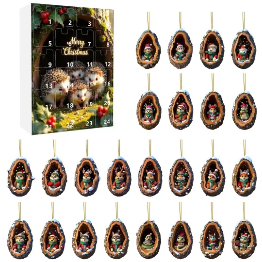 Discover 2D Arcylic Christmas Hedgehog Christmas Holiday Advent Calendar 24pcs Ornaments