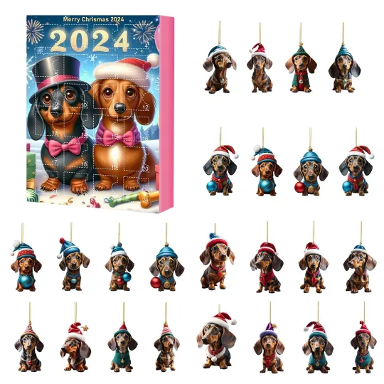 Discover Dachshund Advent Calendar 24Pcs Countdown Surprise Gift Box 2D Acrylic Flat Pendant