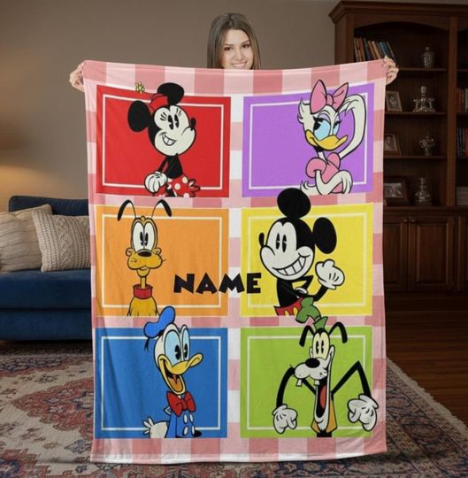Discover Custom Name Mouse And Friends Blanket, Personalized Name Mouse Cartoon Blanket, Cartoon Love Gift, Cartoon Movies Blanket