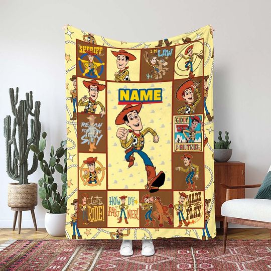 Discover Woody Toy Story Blanket, Disney Pixar Sheriff Character Decor, Woody Picture Frame Character Gift, Animated Cowboy Bedroom Decor, NVA848