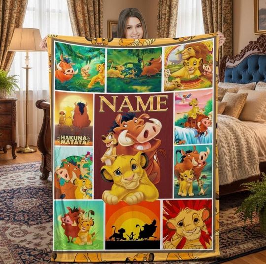 Discover Custom Name Lion King Blanket, Personalized Name The Lion King Blanket, Cartoon Love Gift, Lion Movie Characters Blanket, Lion Love Gifts