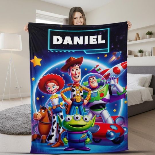 Discover Custom Name Toy Story And Friends Blanket, Personalized Name Toy Story Velveteen Blanket, Cartoon Love Gift, Cartoon Movies Blanket