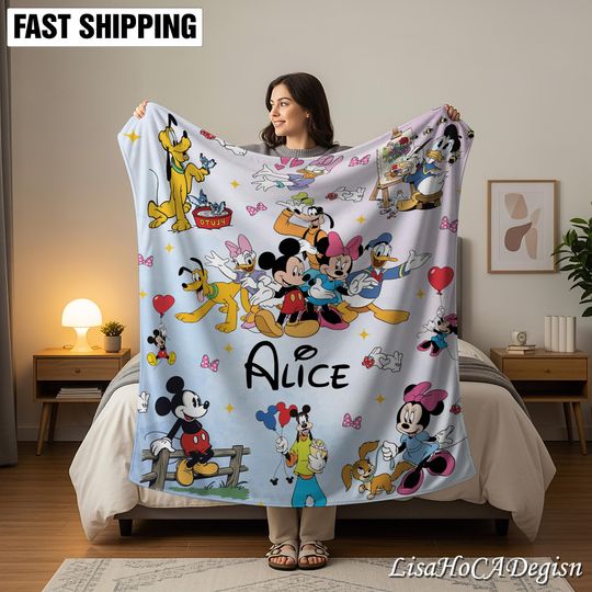 Discover Custom Name Cute Mickey & Friends Blanket, Personalized Kids Reading Blanket, Storytime Throw, Cozy Gift for Boys Girls
