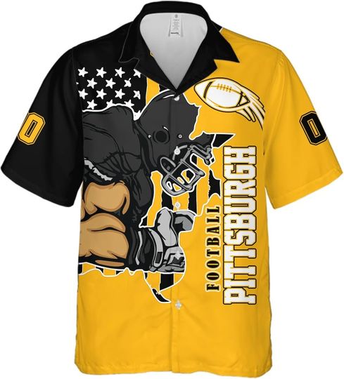 Discover Custom Football Hawaiian Shirts Men Number Name Logo Personalized Game Day Funny Shirts Button Down Shirts