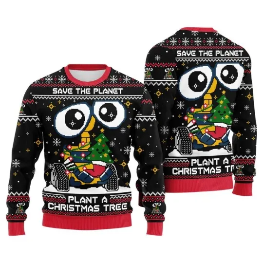 Discover Wall-E Ugly Christmas Sweater, Save The Planet Holiday Pullover, Pixar Disney 3D
