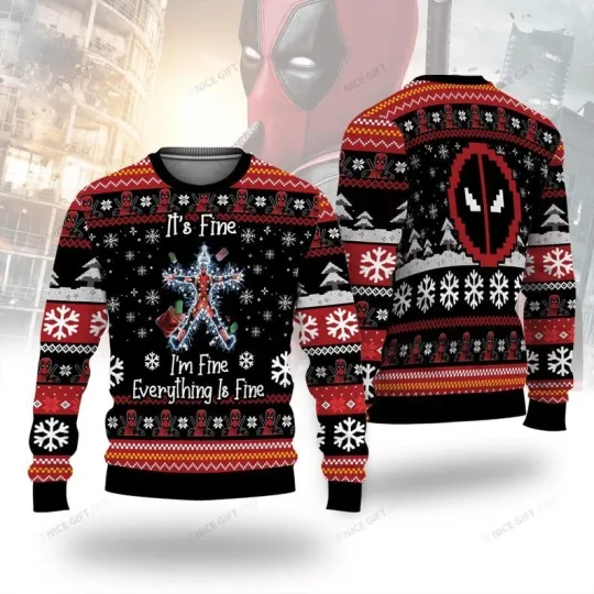 Discover It's Fine I'm Fine Everything Is Fine Deadpool Ugly Sweater