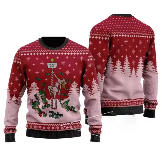 Funny North Pole Elf Party Christmas Sweater Naughty Holiday Ugly Xmas Jumper