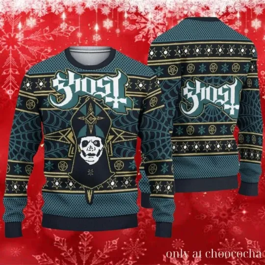 Discover Ghost Rock Band Christmas Ugly Sweater, Papa Emeritus Fan Christmas Knitted Ugly