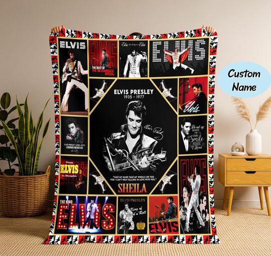Personalized Elvis Presley Christmas Fleece Blanket, Elvis Presley Vintage Blanket, Personalized Fleece Blanket, Christmas Gifts For Fans