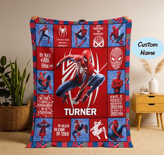 Discover Personalized Spiderman Peter Parker Blanket, Spiderman Fleece Blanket, Spiderman Birthday Theme Party, Spiderman Gift,Christmas Gift For Kid
